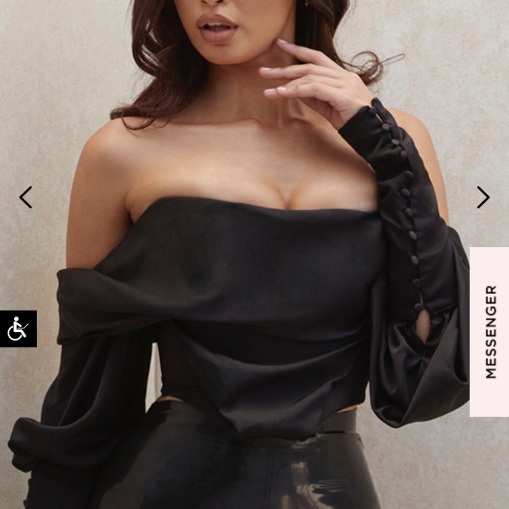 House of CB Black SATIN OFF SHOULDER CORSET TOP